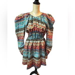 LA DoubleJ Multicolor‎ Patterned Long Sleeve Dress XL